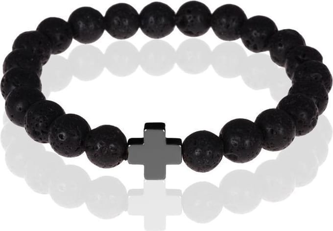 Memphis kralen armband Lavasteen Zwart Kruis