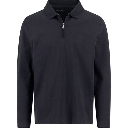 Fynch-Hatton Polo Zip Collar Long Sleeve Interlock Cotton Zwart / male