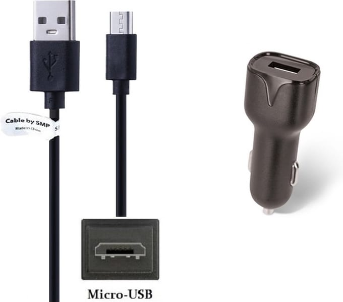 OneOne 2.1A Auto oplader + 0,5m standaard Micro USB kabel. Autolader adapter past op Tolino (Libris) eReader Epos, Epos 2, Page, Page 2, Shine 1 / 2 / 3 / 4, Tab 7, Tab 8, Tab 8.9, Vision 2 / 3 / 4 / 5