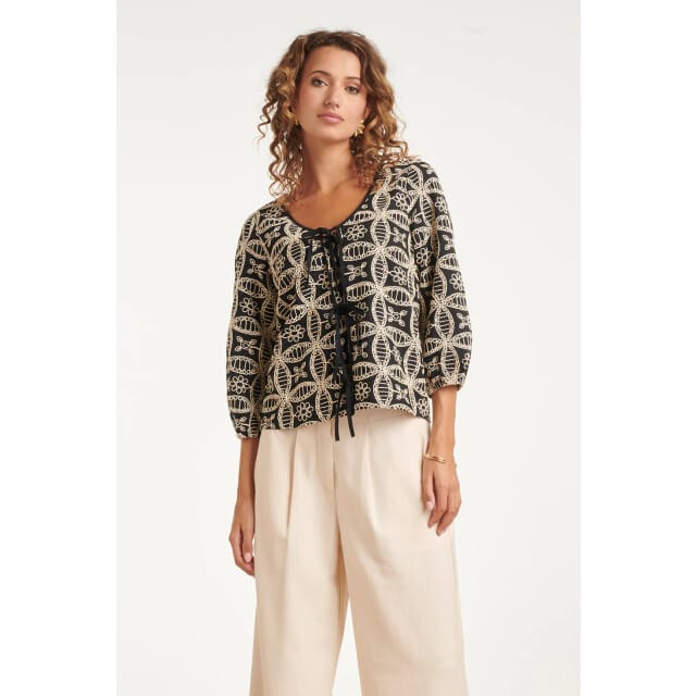 Smashed Lemon Boho top met rijk borduursel en vetersluiting |