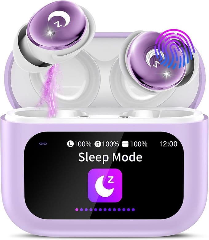Slaaphoofdtelefoon - Bluetooth headset - Comfortabel slapen - Touchscreen bediening - 8.9 x 8 x 3.3 cm - Violet