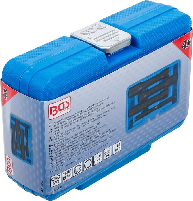 BGS Spiraalprofiel-doppenset / schroefuitdraaier, diep 1/2 17 - 21 mm, 4 delig