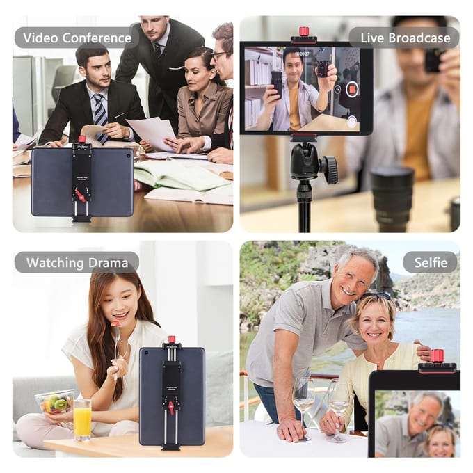 Andoer Universele Tablet Statiefbevestiging Aluminiumlegering Tablethouder 108-242mm Verstelbare Klembreedte zwart