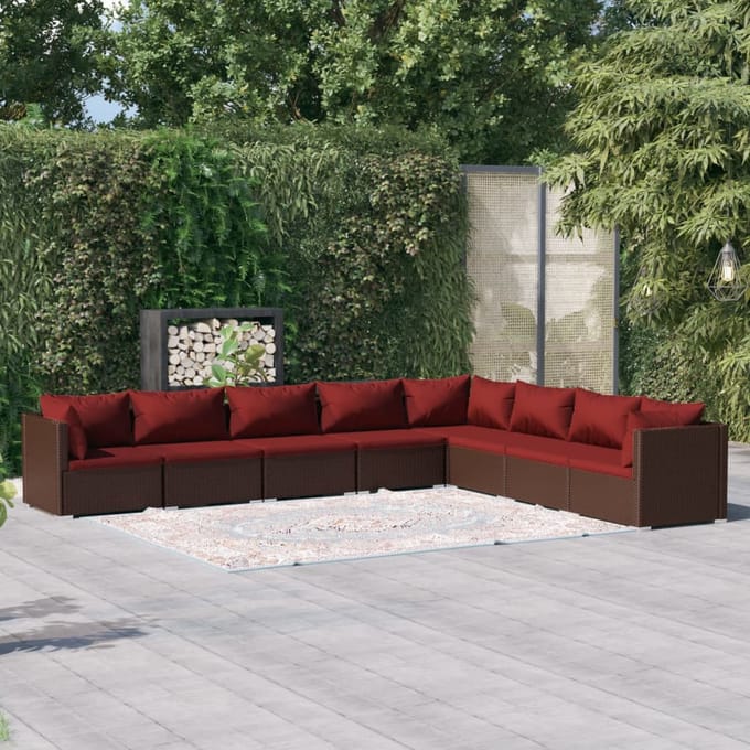 vidaXL - 8-delige - Loungeset - met - kussens - poly - rattan - bruin