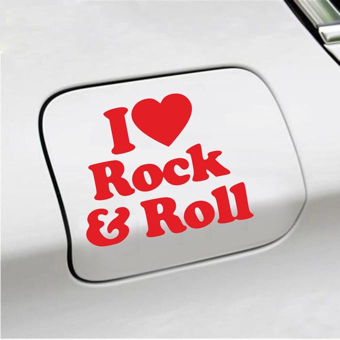 Bumpersticker - I Love Rock & Roll - 10,3 X 12,6 - Rood