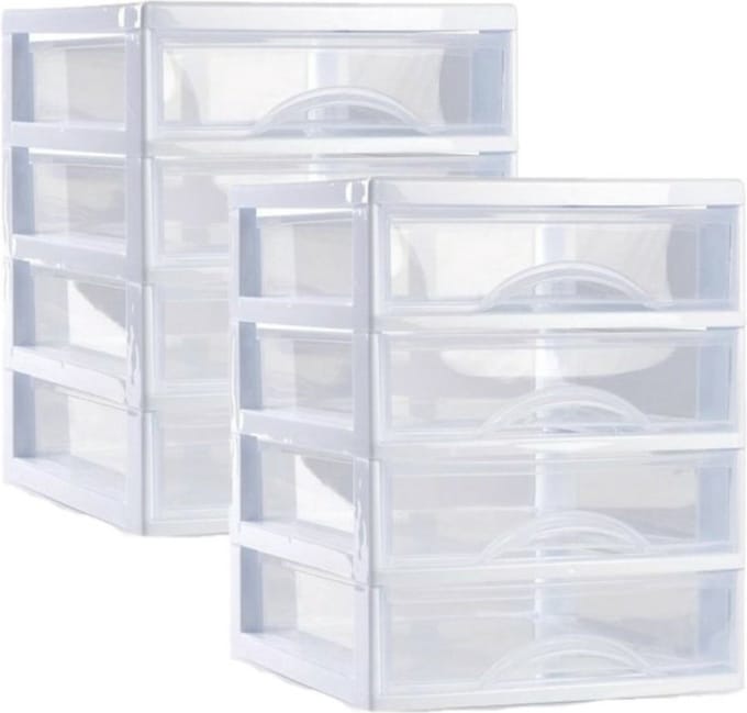 Plasticforte Ladeblokje/bureau organizer 2x lades - wit/transparant - L18 x B21 x H23 cm - plastic