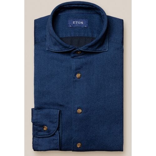 Eton Overhemd Uni Wide Spread Satin Indigo Donker Blauw / male