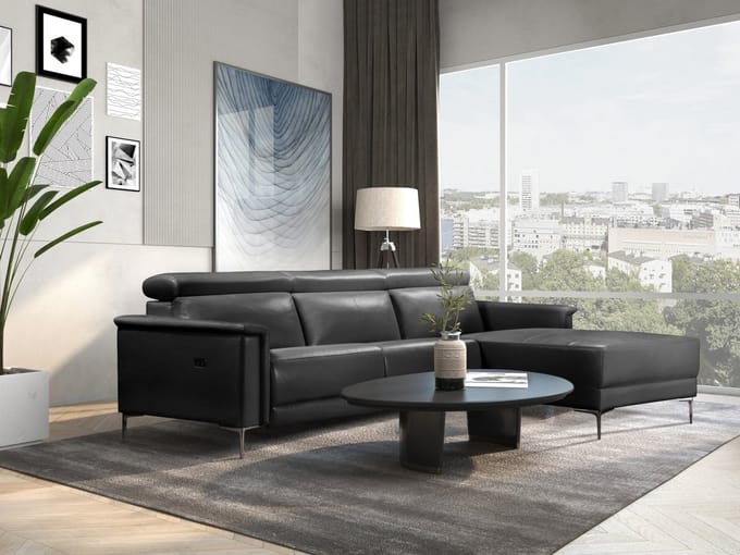 Lund-ChaiseLongue - 1 Elektrische Relax - Grijs PU