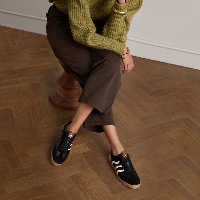 No Stress - Dames - Zwarte leren sneakers met leopard details - Maat 38