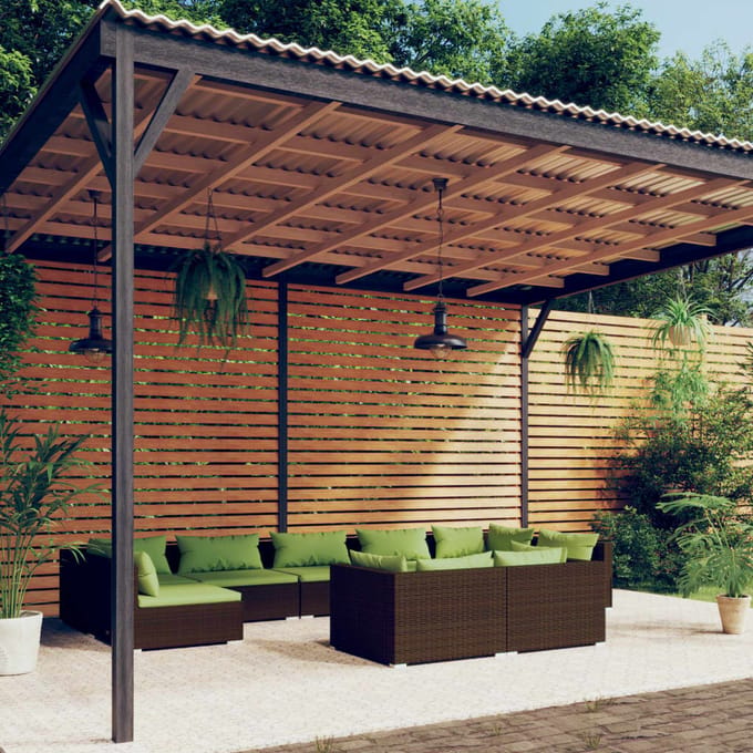 vidaXL - 9-delige - Loungeset - met - kussens - poly - rattan - bruin