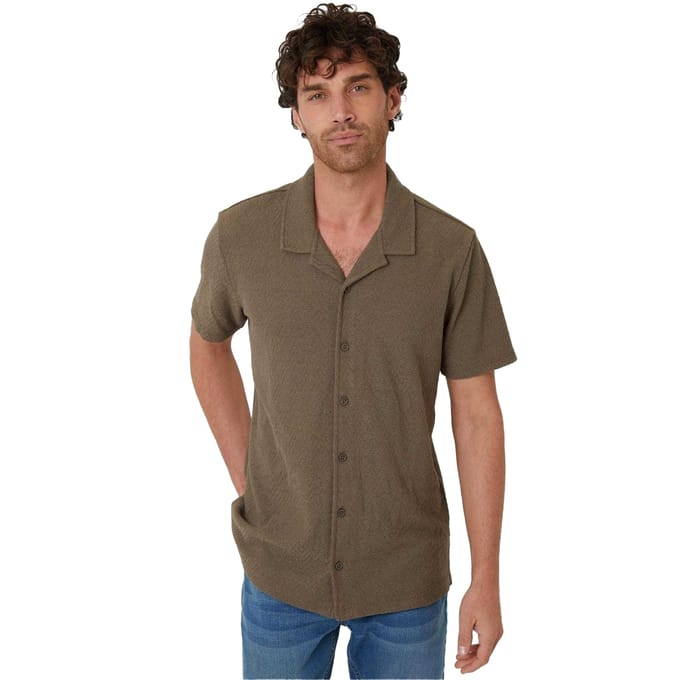 Threadbare Herenoverhemd van Selkirk met relaxte pasvorm (Kaki Groen)