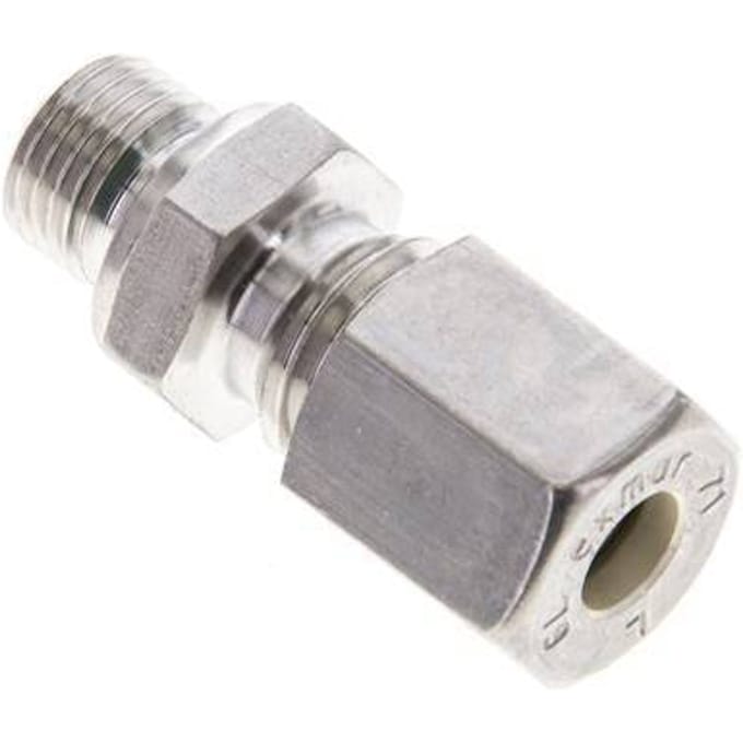6L & M10x1 RVS Rechte Knelfitting Buitendraad 315bar FKM ISO 8434-1