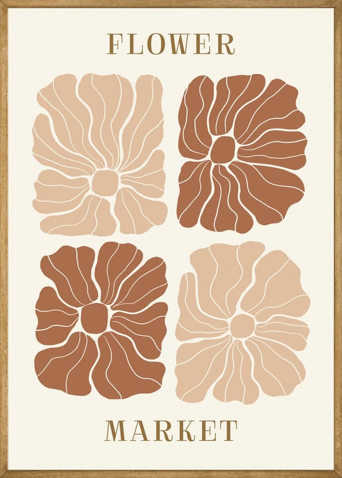 Abstracte Bloemenmarkt Roestbruin/Beige Poster 30x40 cm