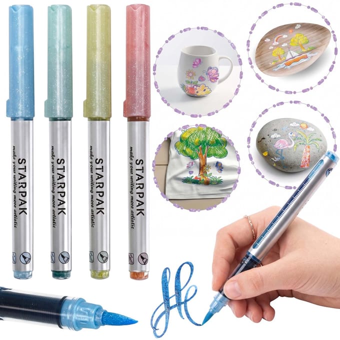 Acrylmarkers met penseelpunt, glanzende kunststiften, set – 4 kleuren