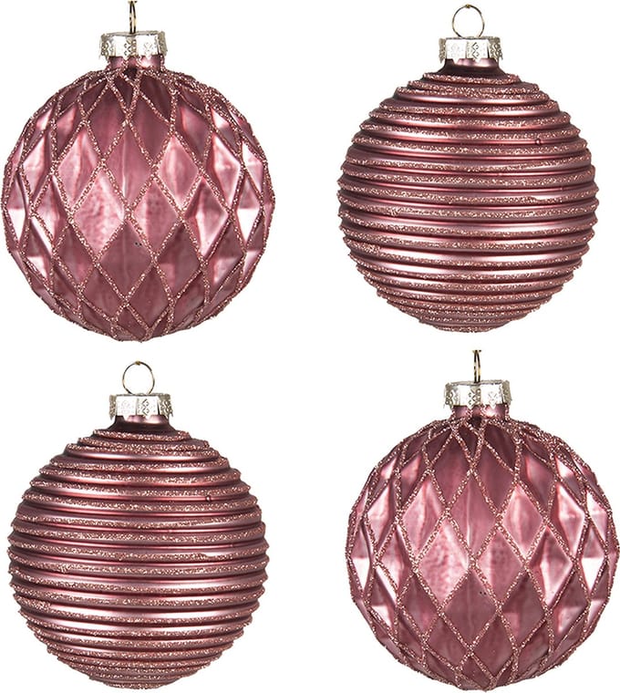 Clayre & Eef Kerstbal Set van 4 Overig Ø 8 cm Rood Glas Kerstballen