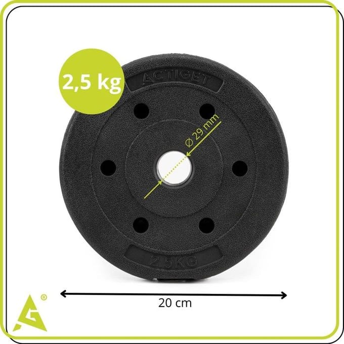 Actiget® Halterschijf | 1 x 2,5 kg | Kunststof | Zwart | 29 MM