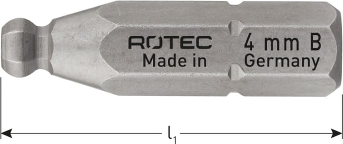 Rotec PRO Insertbit inbus SW2,0 L=25mm C 6,3 Kogelkop BASIC