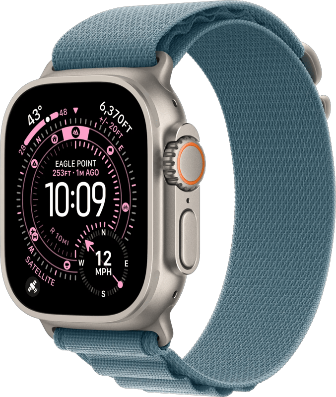 Apple Watch Ultra 3 Cellular 49mm Natural Titanium Case with Light Blue Alpine Loop - Large