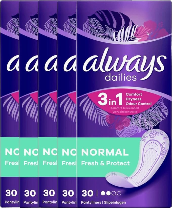 Always Dailies Normal Fresh & Protect - 5x30 stuks - Voordeelverpakking – Inlegkruisjes