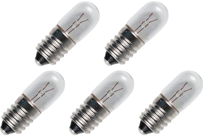 Signaallamp E10 6.3V 2W - 317 mAh - 5 stuks - T10 Gloeilamp Ø10mm - 28mm - 2500K - Dimbaar