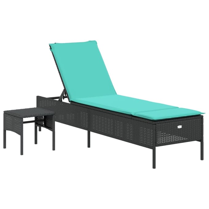 vidaXL - Ligstoel - met - tafel - en - kussen, - zwart - polyrotan