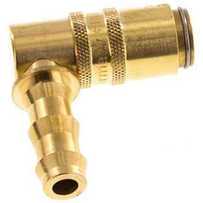 Messing DN 6 Tempereerkoppeling Snelkoppeling 9.5 mm Slangpilaar Dubbele afsluiting 90-deg