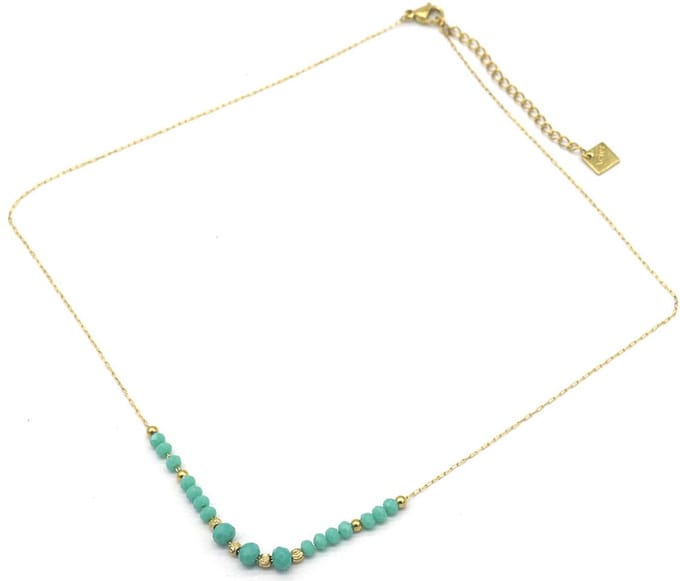 Ketting met Glaskralen - RVS - Lengte 39-44 cm - Blauw