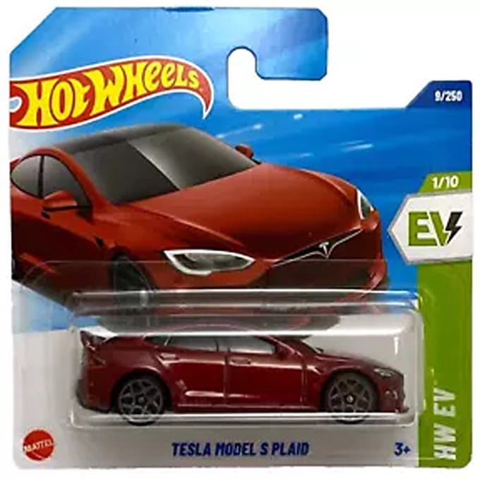 HOT WHEELS TESLA MODEL S PLAID RED 9/250 HW EV 1/10 1:64 SHORT CARD
