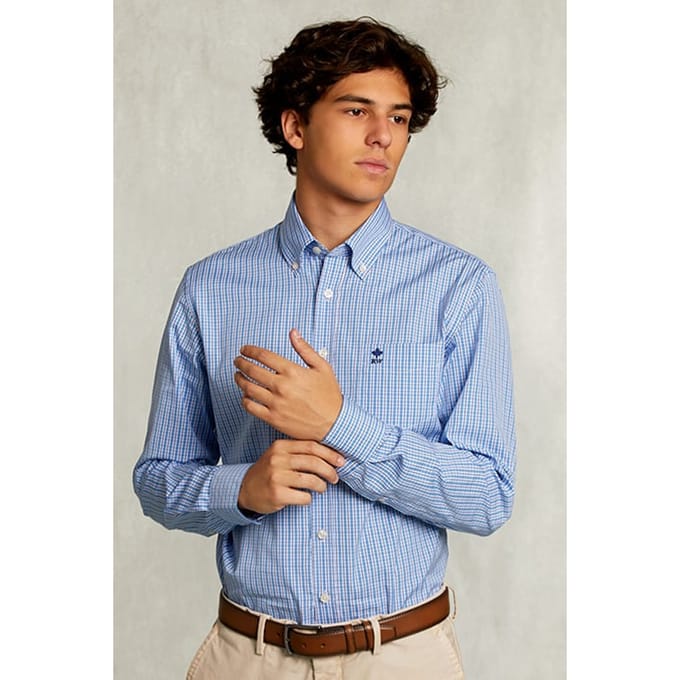 River Woods Custom Fit Checked Shirt Blue/white Größe: S | Business hemden Outlet | Herren | Blau