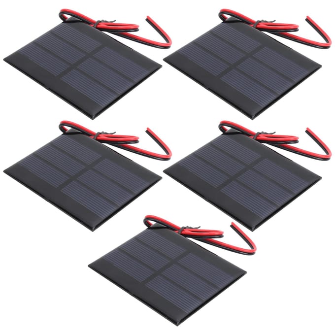 5 stuks mini zonnepaneel batterijcelbordmodule met 30 cm draad 60 x 80 x 3 mm DC 0,65 W 1,5 V black