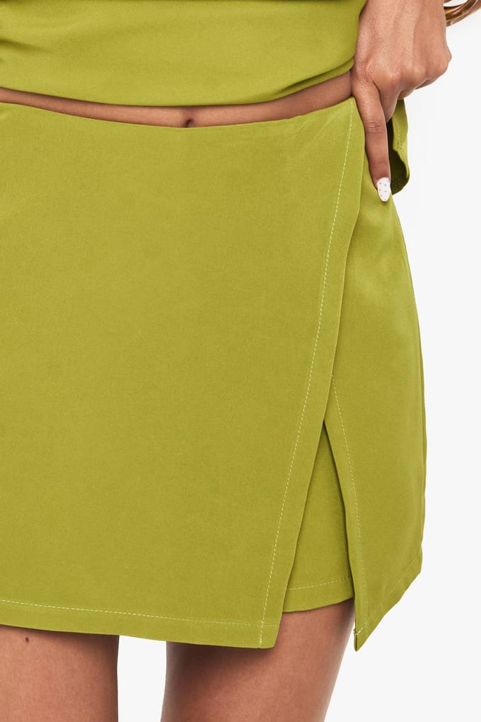boohoo Dames Geweven Wrap Zijgespleten Skort | Olive | Maat: 10