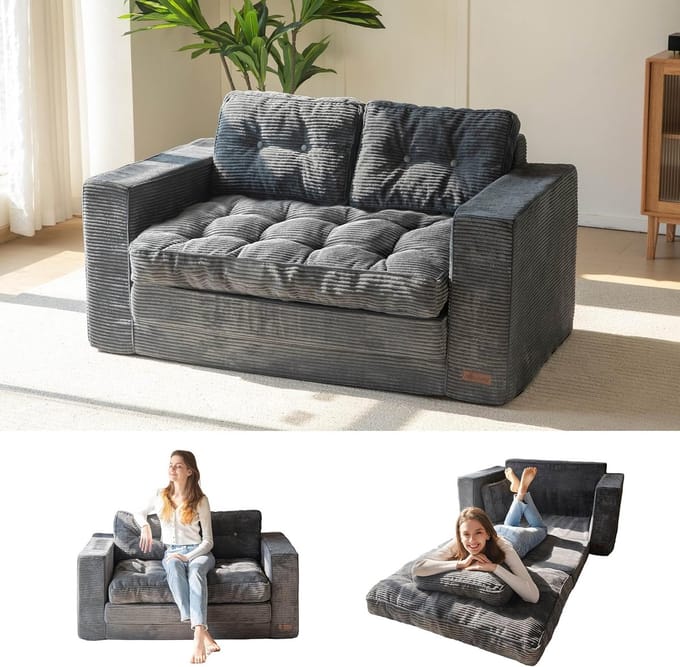 Comfortabele 2-in-1 Slaapbank met Uitschuifbaar Bed en Kussens