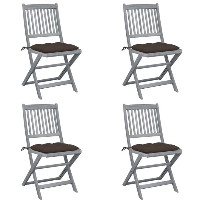 vidaXL - Set - van - 4 - klapstoelen - met - kussens, - gemaakt - van - massief - acaciahout.