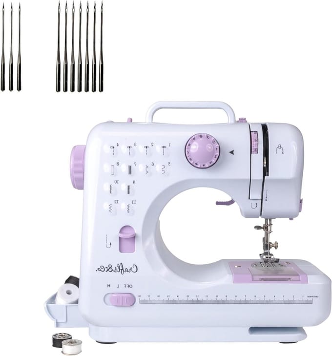 Naaimachine Set - Beginner Naaimachine - Kleine Projecten - 12 Stitches - 21 cm x 14 cm - Wit Lilac