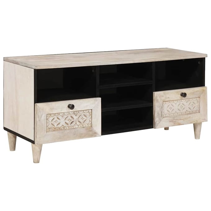 vidaXL - TV - Kast - Bleached - White - 100 - x - 33 - x - 46 - cm - Massief - Mango - Hout