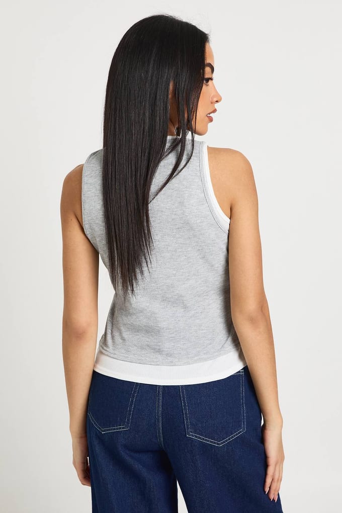 boohoo Dames Geribbeld Mouwloos Vest met Biesje | Grijs | Maat: 42