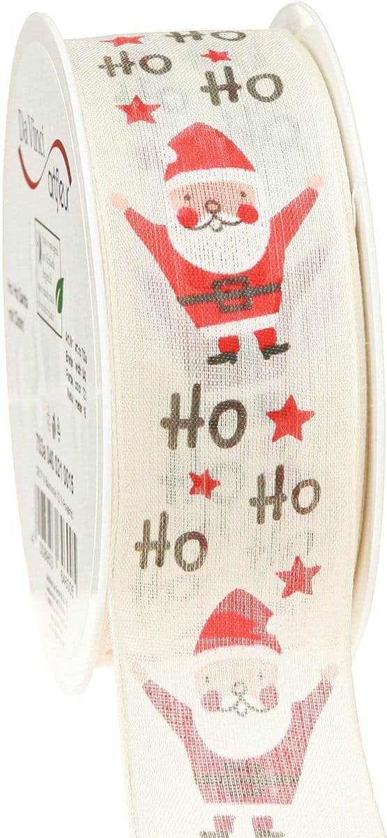 Kerstlint met Kerstman katoenen lint crème 40mm 15m