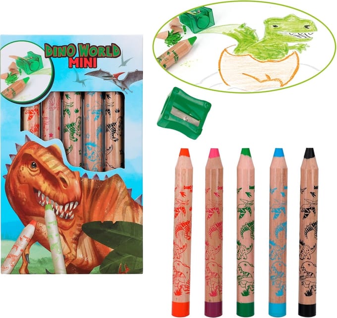 Depesche - Dino World mini dino kleurpotloden & puntenslijper