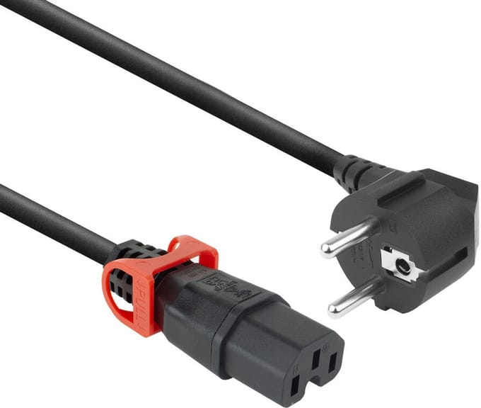 C15 (recht met IEC Lock+) - CEE 7/7 (haaks) stroomkabel | 3x 1,00mm (rubber) | zwart | 1 meter