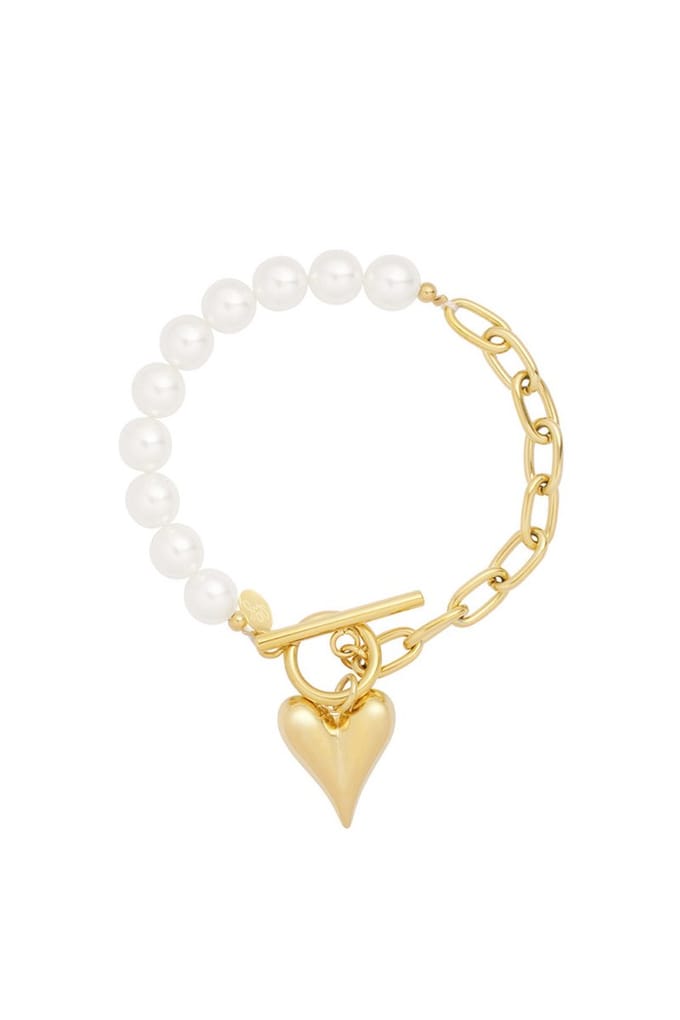 Bijoutheek Armband (Sieraad) Grove Schakel Hart & Parels Goud
