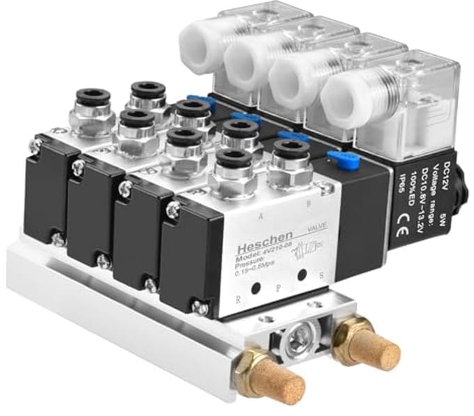 4-Way Pneumatic Solenoid Valve 12V DC with Quick Fittings Set