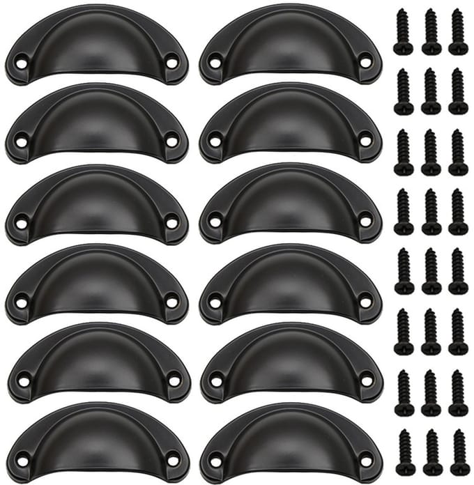 12x Schelpgrepen Antieke Ladehandvatten Kastdeurgrepen IJzer-nikkel Zwart 8.1cm
