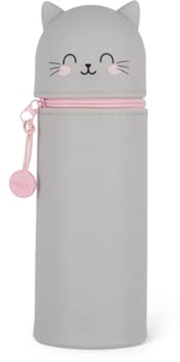 2-in-1 Siliconen Etui - Kawaii Penhouder met Ritssluiting - Modern en Grijs - Ø 6,3 cm
