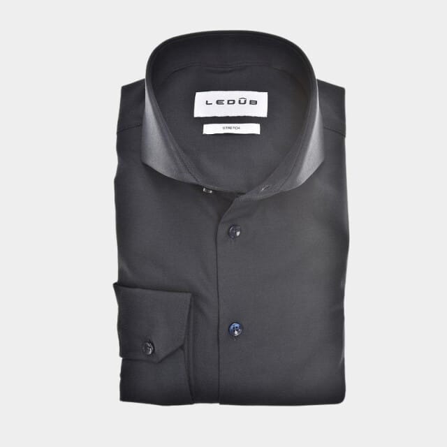 Ledub modern fit overhemd - popeline - donkerblauw - Strijkvriendelijk - Boordmaat: 45