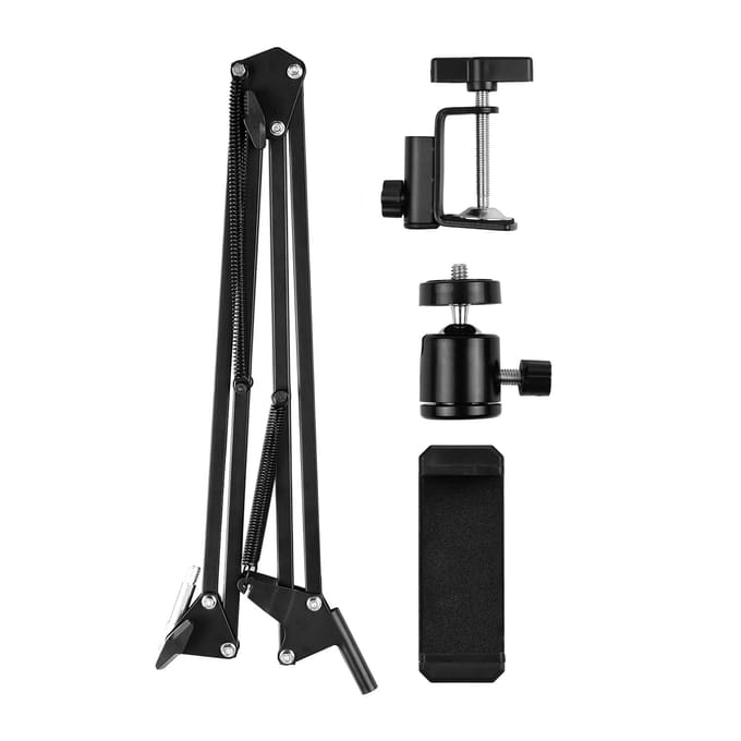 Support de bras de ciseaux de Suspension en métal réglable + support de téléphone + adaptateur de rotule pour YouTube noir
