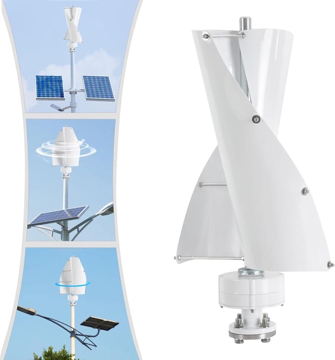 Verticale Windturbine - Generator - Stroom Opwekken - Spiraal Ontwerp - 500 Watt 12 Volt - Wit