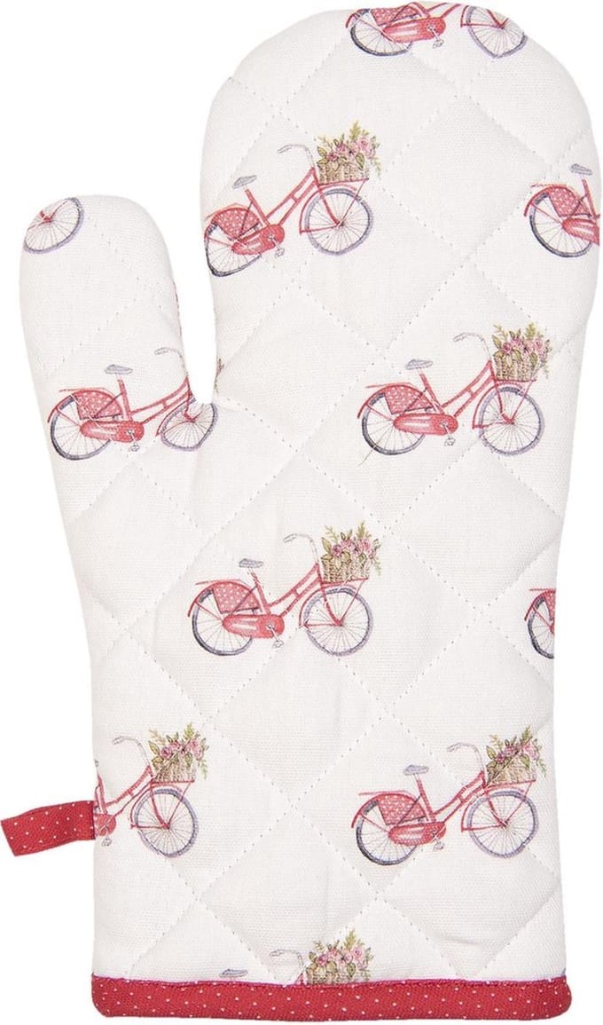Clayre & Eef Ovenwant 18x30 cm Rood Wit Katoen Fiets