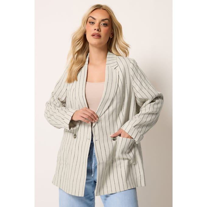 Yours Blazer Van Linnenmix Met Strepenprint In Beige Size 46
