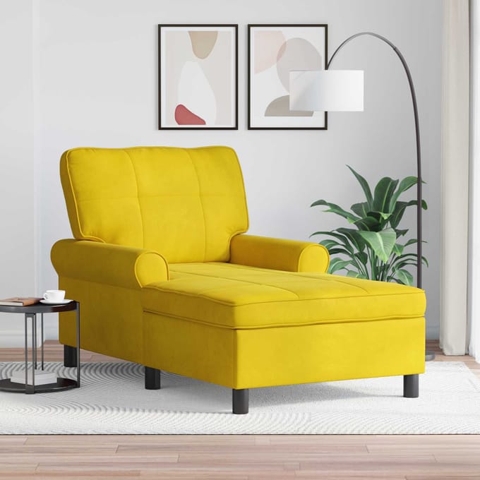 vidaXL - Chaise - Lounge - met - kussen - Geel - 91 - x - 157 - x - 91 - cm - Fluweel