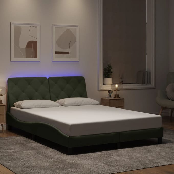 vidaXL - Bedframe - met - LED - zonder - matras - fluweel - lichtgrijs - 120x200 - cm